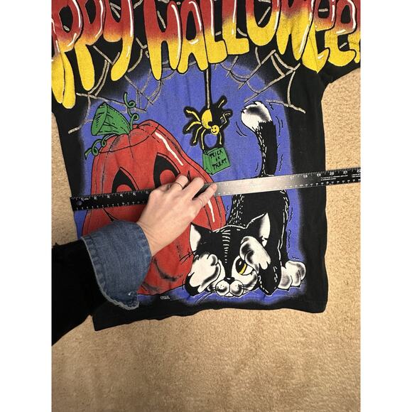Vtg Halloween Pumpkin Kitty 1996 90s All Over Print T-shirt Unisex Sz L Costume - Picture 9 of 16